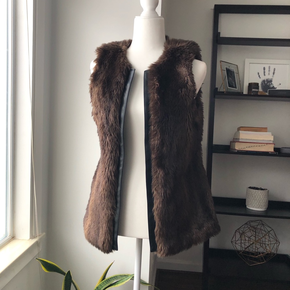 Faux Fur Vest with Leather Trim